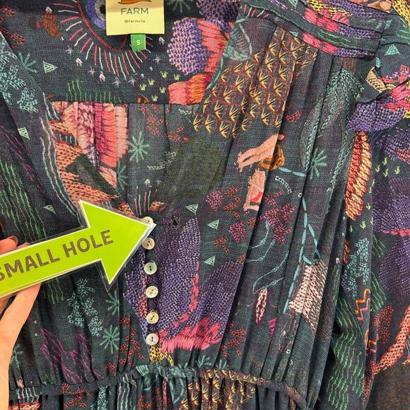 Farm Rio Small Boho Floral Long‎ Sleeve Maxi Dress Ruffles River Creatures FLAW - Picture 6 of 16